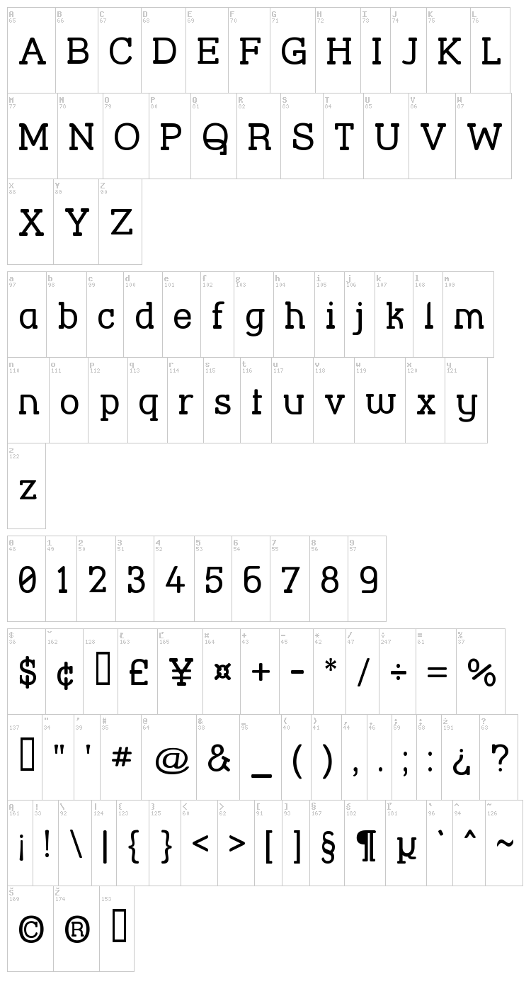 Street Corner Slab font map